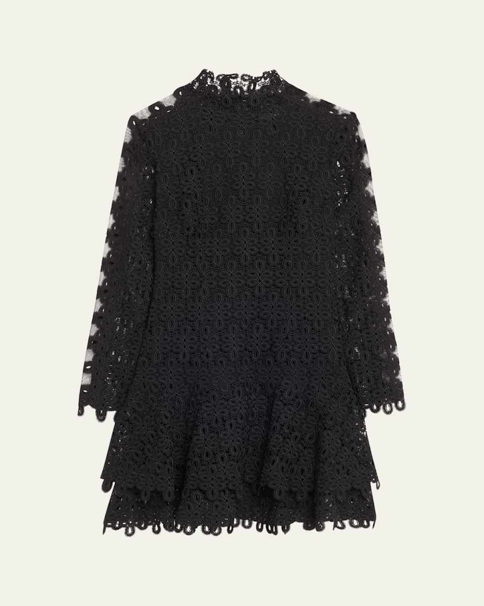 Joy Guipure Lace Long-Sleeve Mini Dress